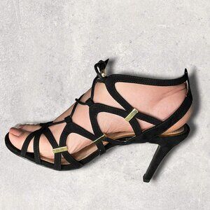 CALL it Spring Black Lace Up Heeled Sandals With Gold Embellishments Size 10